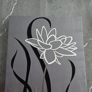 Gray and Black Floral Canvas Art